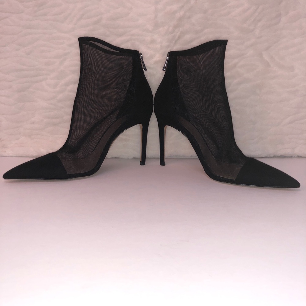 Zara Black Mesh Pointed Toe High Heel Ankle Boots. - Picture 12 of 14
